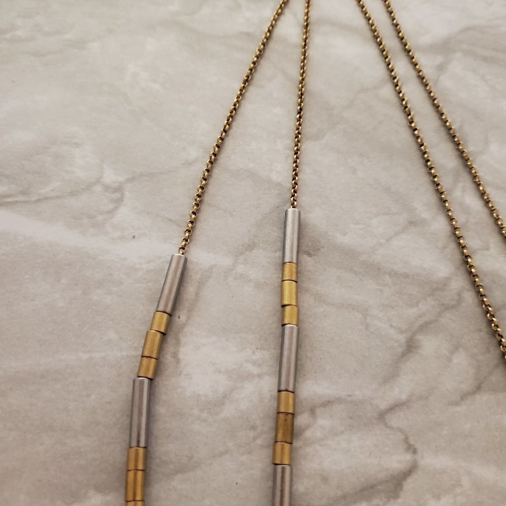 💖 J.Crew Antiqued Silver Gold Long Beaded Necklace 💖 - Picture 3 of 9